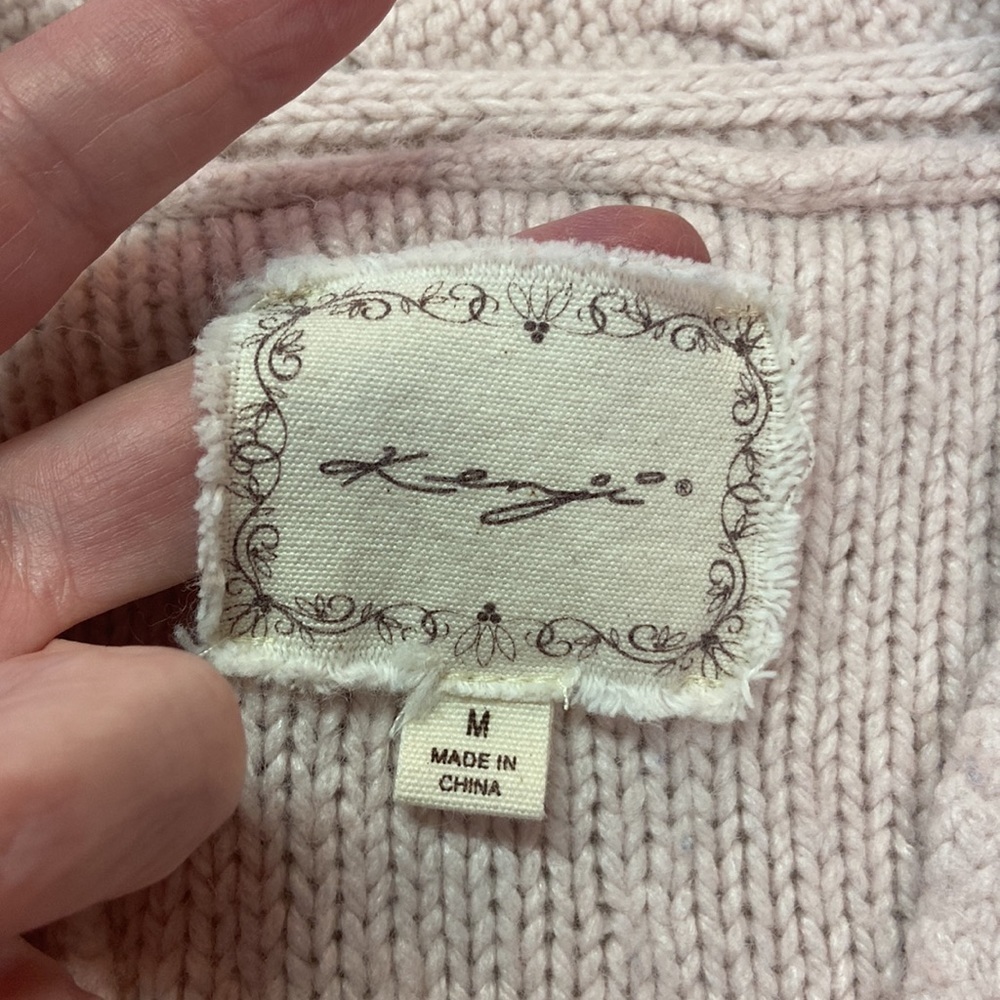 Kenzie Mixed Fabric Cable Knit Pink V-neck Sweater Medium - Picture 10 of 11